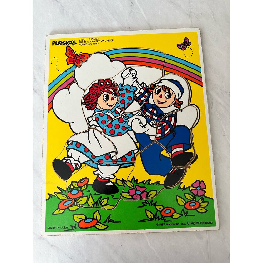Playskool Raggedy Ann Andy Wood Puzzle PreSchool The Raggedy Dance 1987 vintage